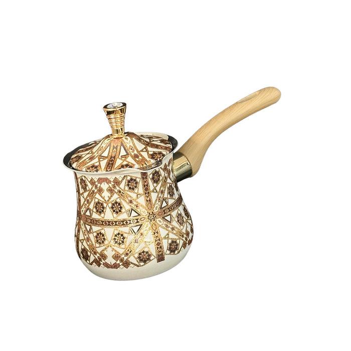 Stainless Steel Turkish Coffee Pot with Lid Melting Butter and Chocolate Pot 720ml Brown Pattern