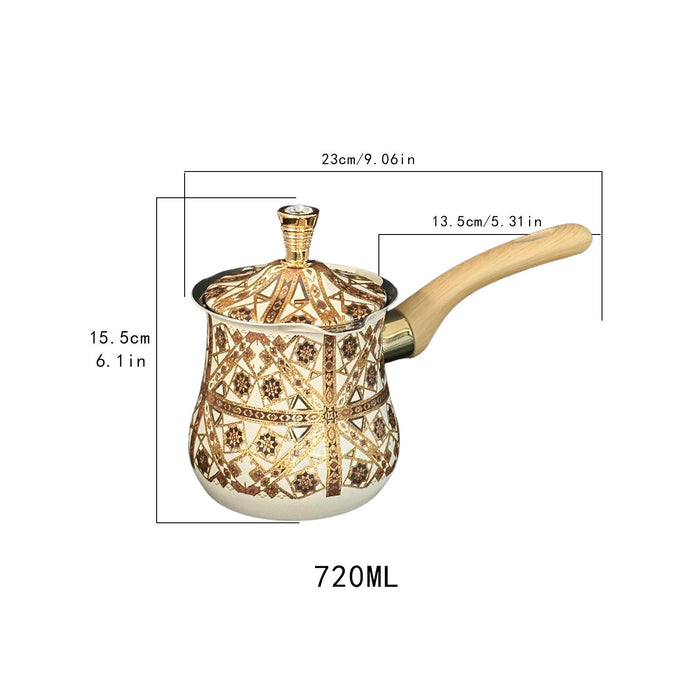 Stainless Steel Turkish Coffee Pot with Lid Melting Butter and Chocolate Pot 720ml Brown Pattern