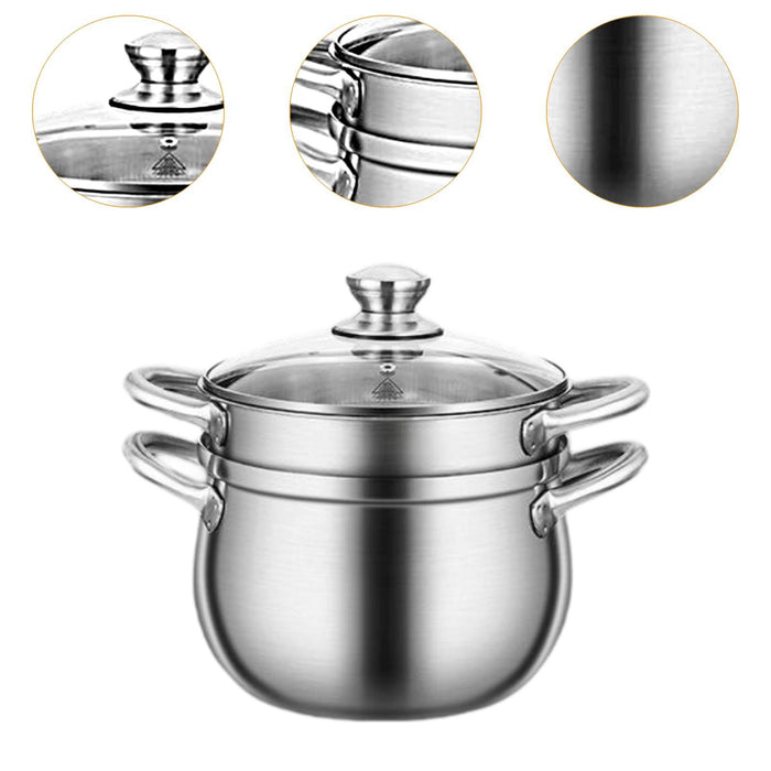 Stainless Steel Stocking Pot Soup Pasta Stew Pot for Gas Induction Cooker Party 20cm and Steam grid