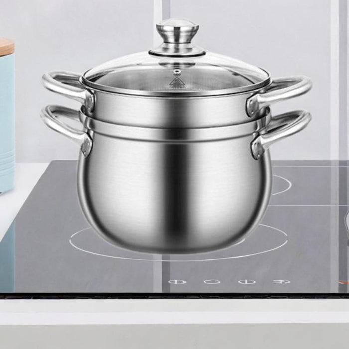 Stainless Steel Stocking Pot Soup Pasta Stew Pot for Gas Induction Cooker Party 20cm and Steam grid