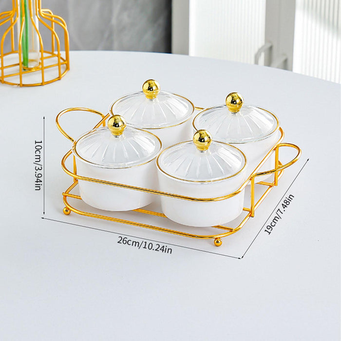 Dried Fruit Snack Serving Plate Set 4 Grid Decorative Candy Bowl for Holiday White