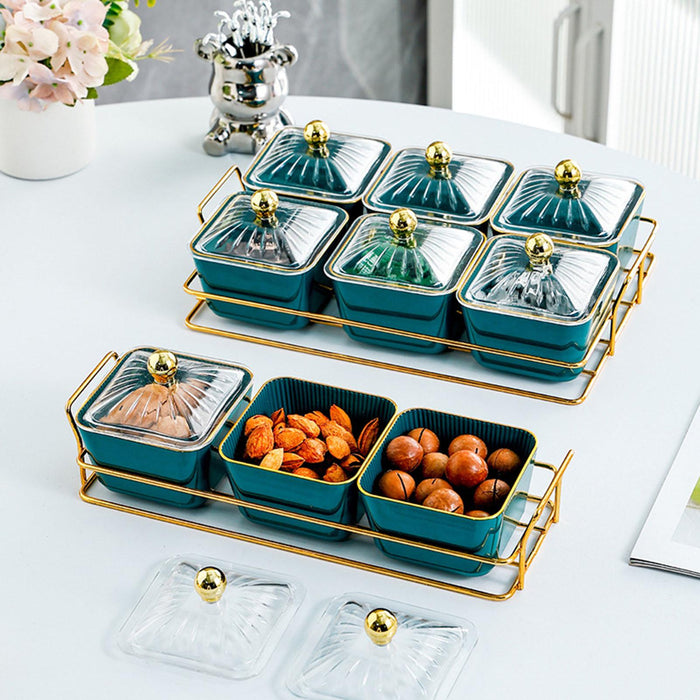 Dried Fruit Plate Set 3 Grid Candy Nuts Dish for Dining Room Wedding Kitchen Green