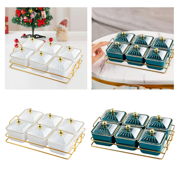 Dried Fruit Tray Set 6 Grid Appetizer Serving Tray for Kitchen Wedding Hotel White