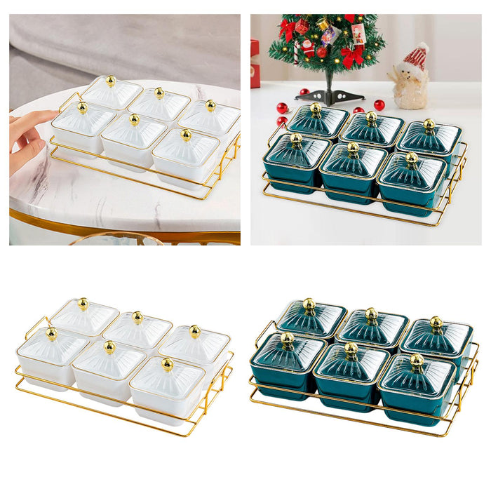 Dried Fruit Tray Set 6 Grid Appetizer Serving Tray for Kitchen Wedding Hotel White