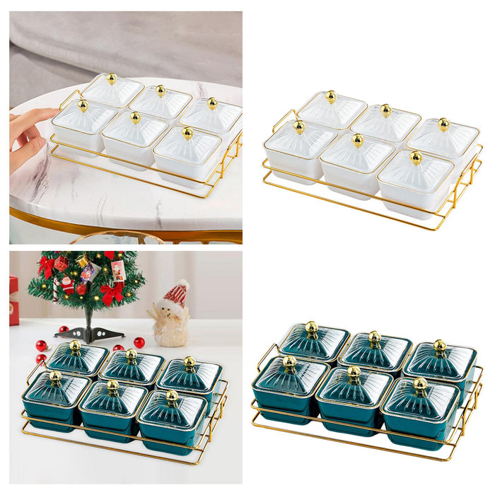 Dried Fruit Tray Set 6 Grid Appetizer Serving Tray for Kitchen Wedding Hotel White