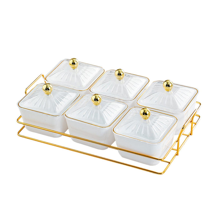 Dried Fruit Tray Set 6 Grid Appetizer Serving Tray for Kitchen Wedding Hotel White