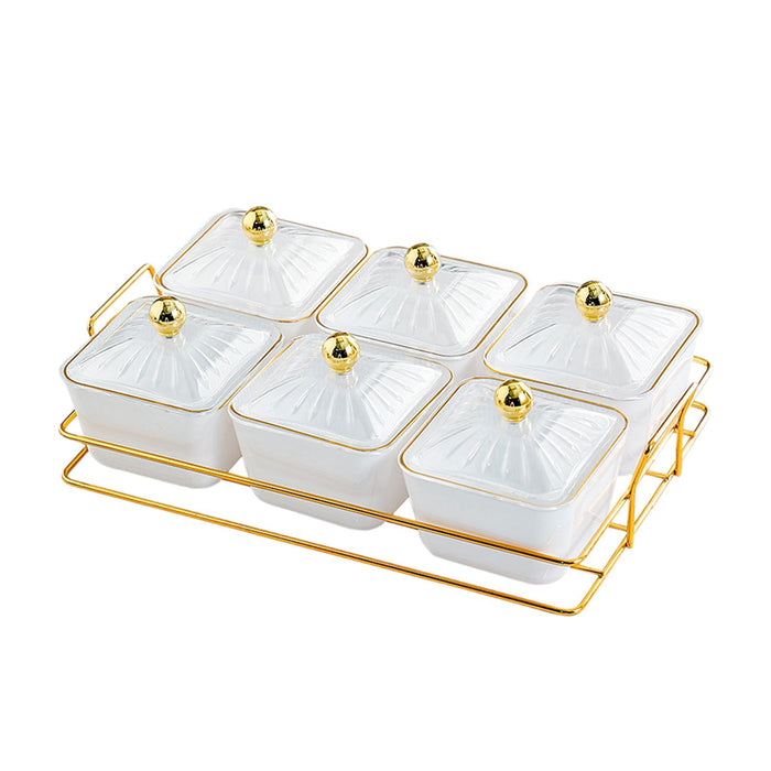 Dried Fruit Tray Set 6 Grid Appetizer Serving Tray for Kitchen Wedding Hotel White