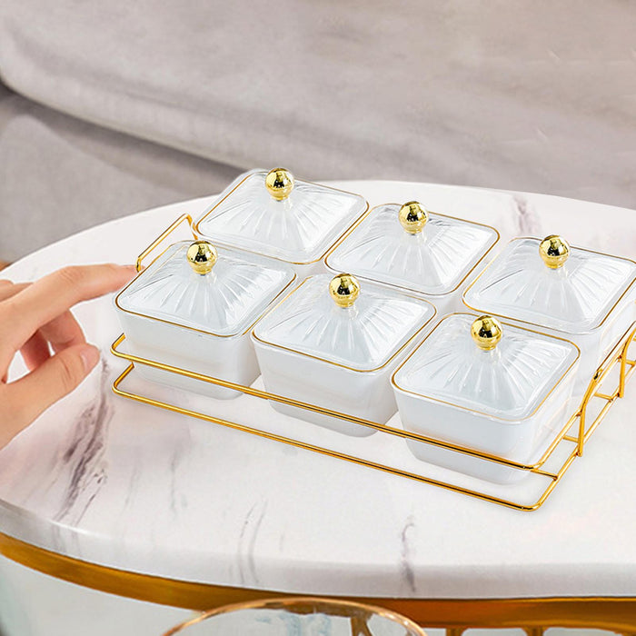 Dried Fruit Tray Set 6 Grid Appetizer Serving Tray for Kitchen Wedding Hotel White