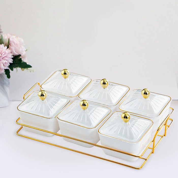 Dried Fruit Tray Set 6 Grid Appetizer Serving Tray for Kitchen Wedding Hotel White