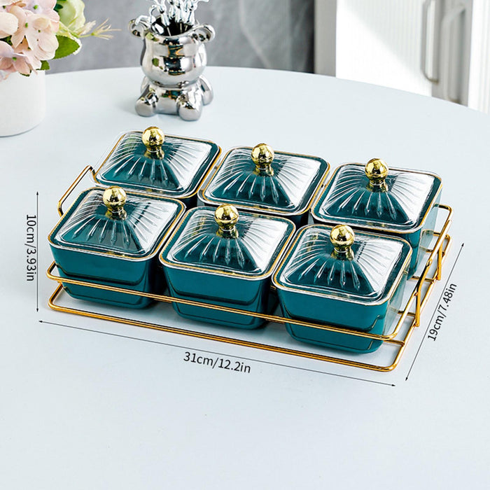 Dried Fruit Tray Set 6 Grid Appetizer Serving Tray for Kitchen Wedding Hotel Green