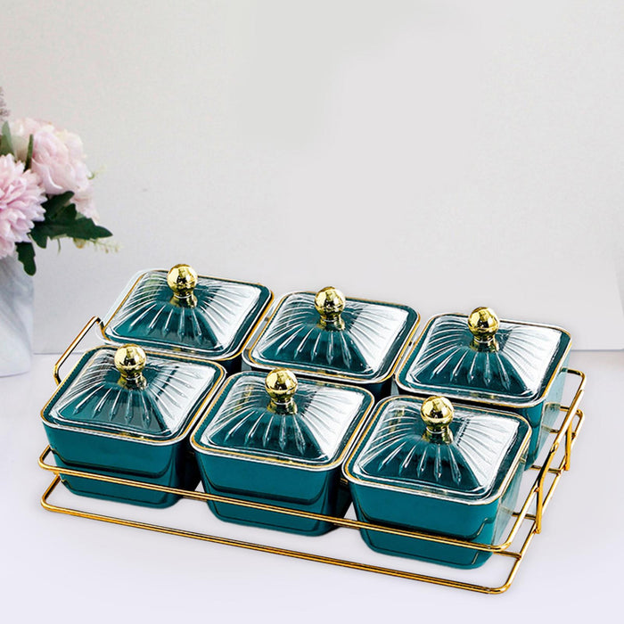 Dried Fruit Tray Set 6 Grid Appetizer Serving Tray for Kitchen Wedding Hotel Green