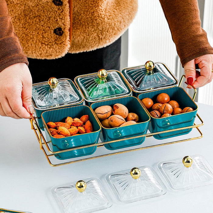 Dried Fruit Tray Set 6 Grid Appetizer Serving Tray for Kitchen Wedding Hotel Green