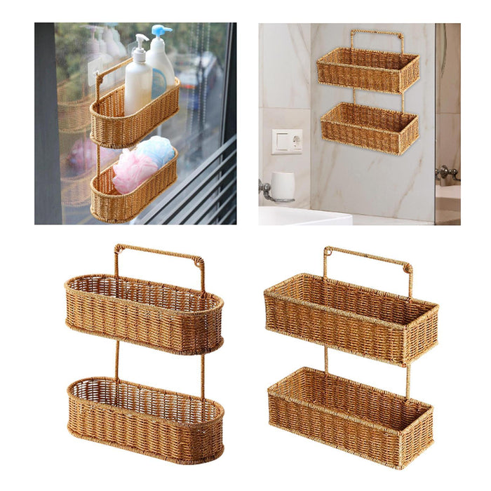 2 Tier Hanging Fruit Basket Woven Hanging Organizer Basket for Bedrooms Home Oval