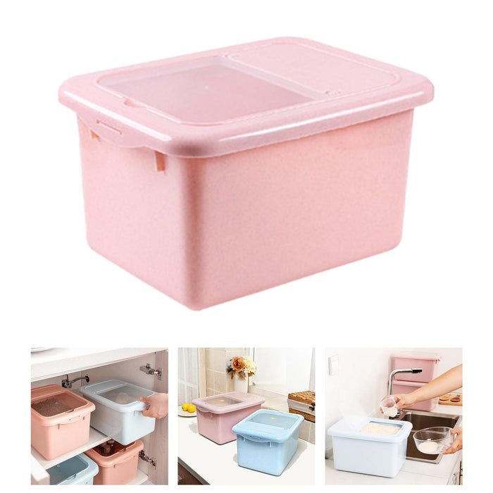 Sealed Rice Storage Box Solid Rice Dispenser for Flour Home Cat and Dog Food Pink