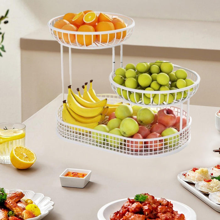 3 Tier Metal Fruit Basket Holder Space Saving Modern Fruit Bowl Stand Holder L    white