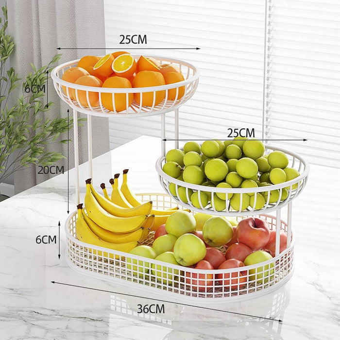 3 Tier Metal Fruit Basket Holder Space Saving Modern Fruit Bowl Stand Holder L    white