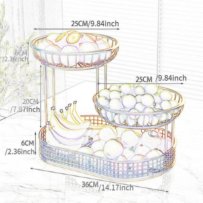 3 Tier Metal Fruit Basket Holder Space Saving Modern Fruit Bowl Stand Holder L    white