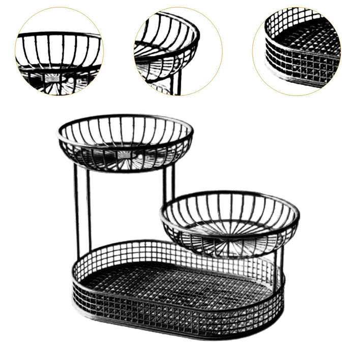 3 Tier Metal Fruit Basket Holder Space Saving Modern Fruit Bowl Stand Holder L    black