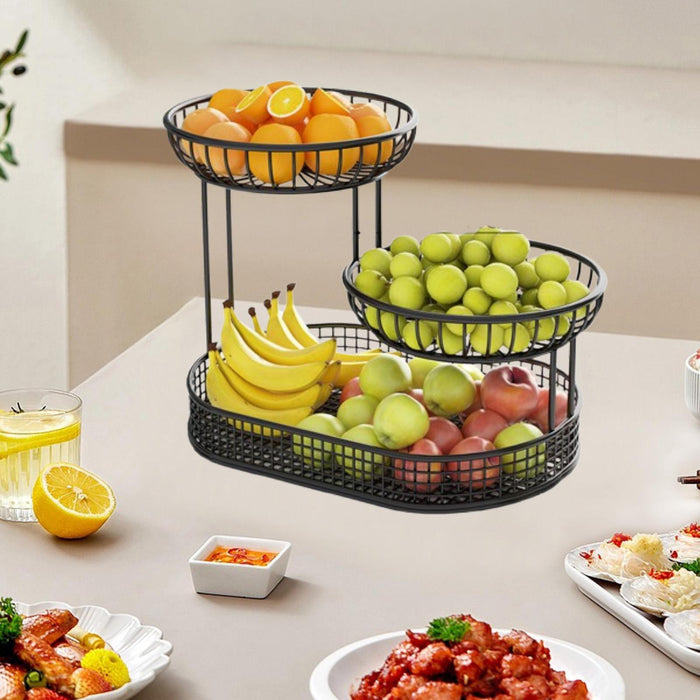 3 Tier Metal Fruit Basket Holder Space Saving Modern Fruit Bowl Stand Holder L    black