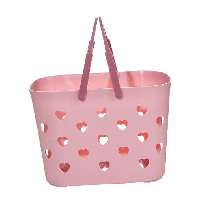 Beach Tote Bag Waterproof Travel Bag Portable Heart Design Hollow Bath pink