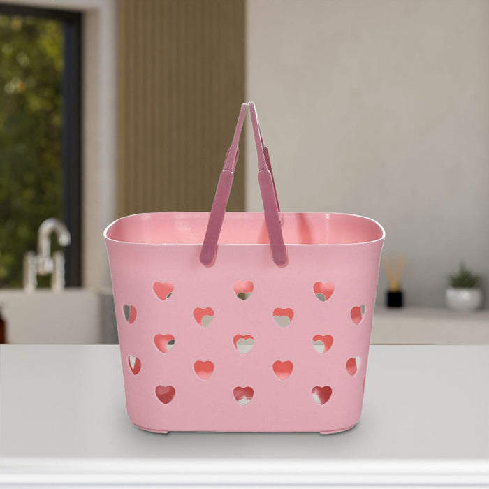 Beach Tote Bag Waterproof Travel Bag Portable Heart Design Hollow Bath pink