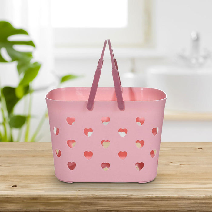 Beach Tote Bag Waterproof Travel Bag Portable Heart Design Hollow Bath pink