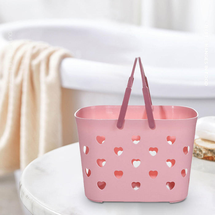 Beach Tote Bag Waterproof Travel Bag Portable Heart Design Hollow Bath pink