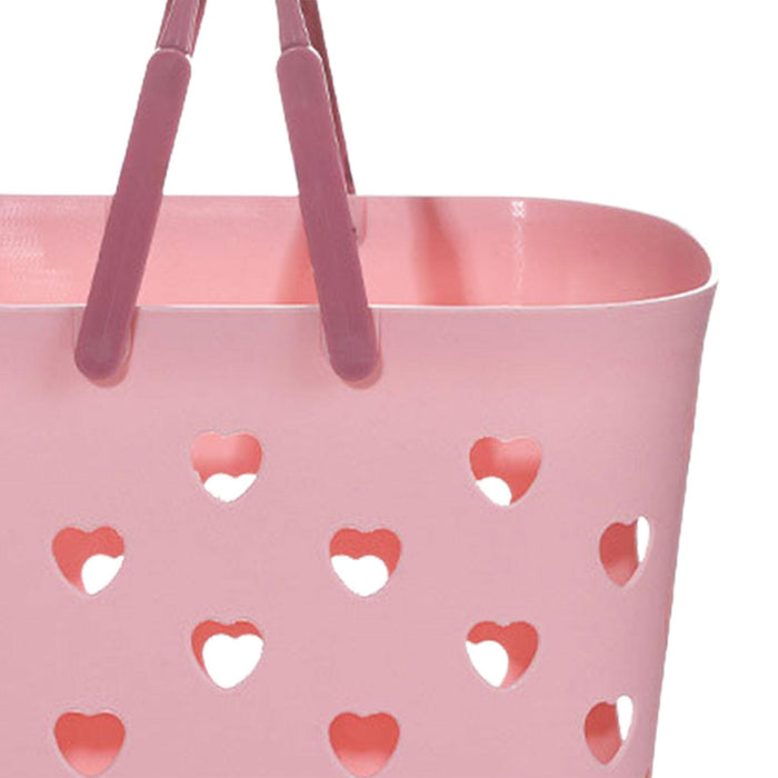 Beach Tote Bag Waterproof Travel Bag Portable Heart Design Hollow Bath pink