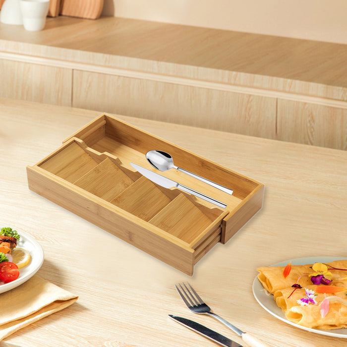 Wooden Cutlery Box Multiuse Kitchen Drawer Organizer for Spoons Forks Knives Retractable