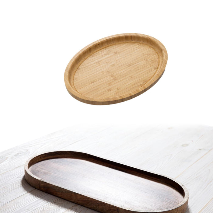 Wooden Serving Tray Modern Stylish Bamboo Oval Platter for Food Fruit Snacks 35cmx20cmx2.5cm