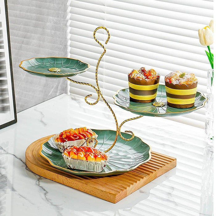 Tiered Cupcake Stand 3 Layer Dried Fruit Plate for Party Banquet Dining Room green and gold