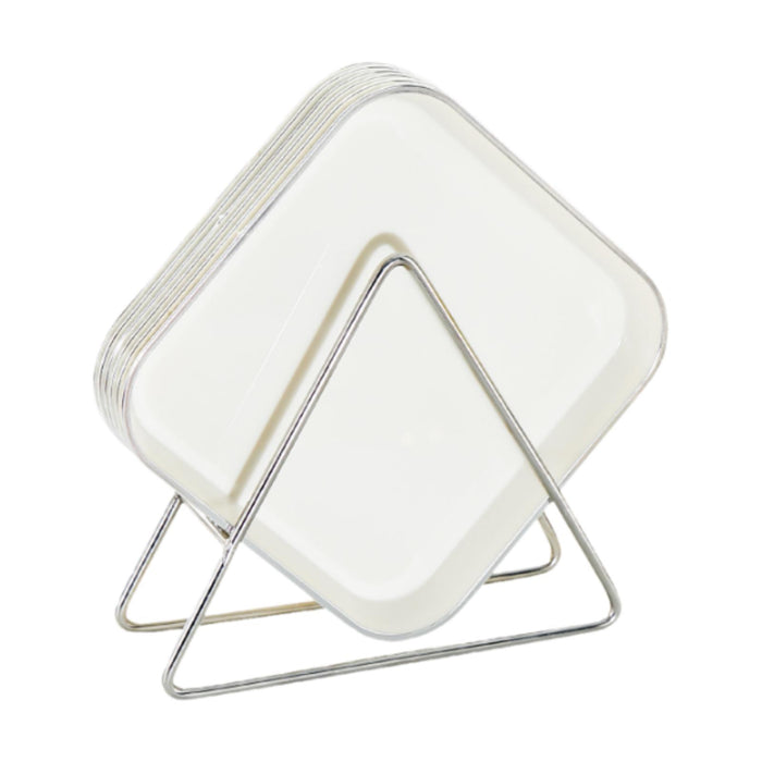 6 Pieces Waste Residue Dish with Holder Dinner Plate for Outdoor BBQ Camping white