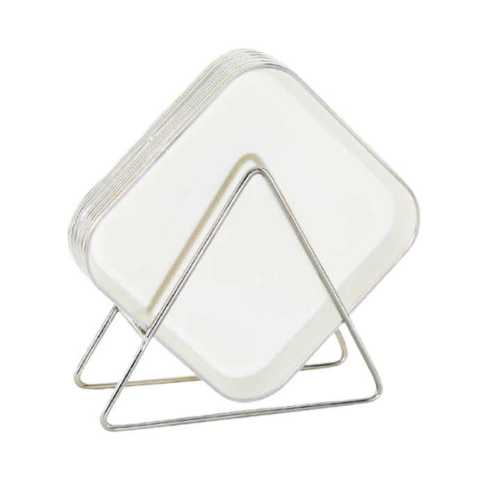 6 Pieces Waste Residue Dish with Holder Dinner Plate for Outdoor BBQ Camping white