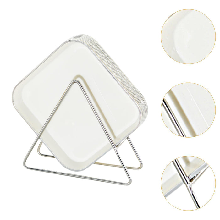 6 Pieces Waste Residue Dish with Holder Dinner Plate for Outdoor BBQ Camping white