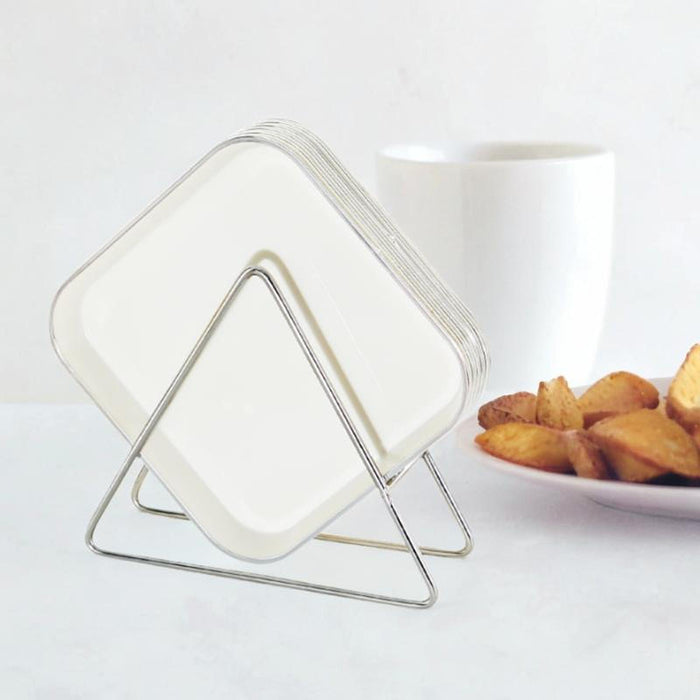 6 Pieces Waste Residue Dish with Holder Dinner Plate for Outdoor BBQ Camping white