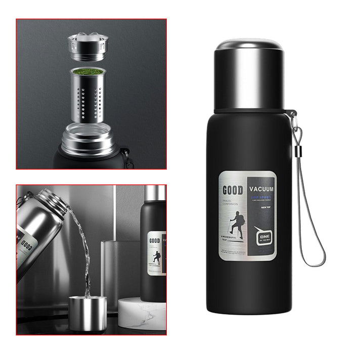 Insulated Water Bottle Hot Water Dispenser Portable Kettle for Trip Work Gym 600ml black