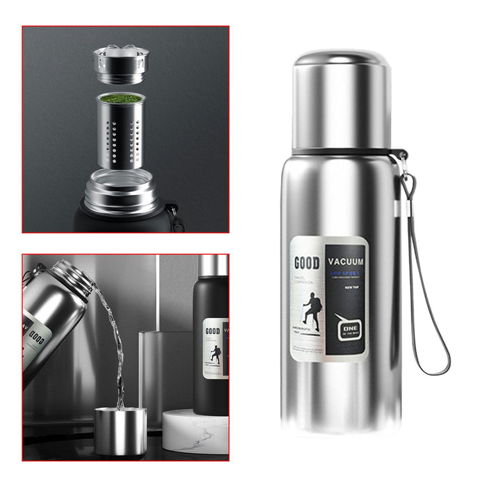 Insulated Water Bottle Hot Water Dispenser Portable Kettle for Trip Work Gym 600ml silvery