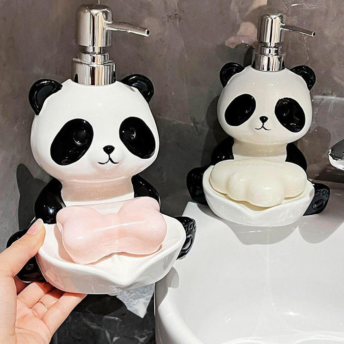 2 in 1 Panda Soap Dispenser with Soap Dish Lotion Bottle for Countertop Home