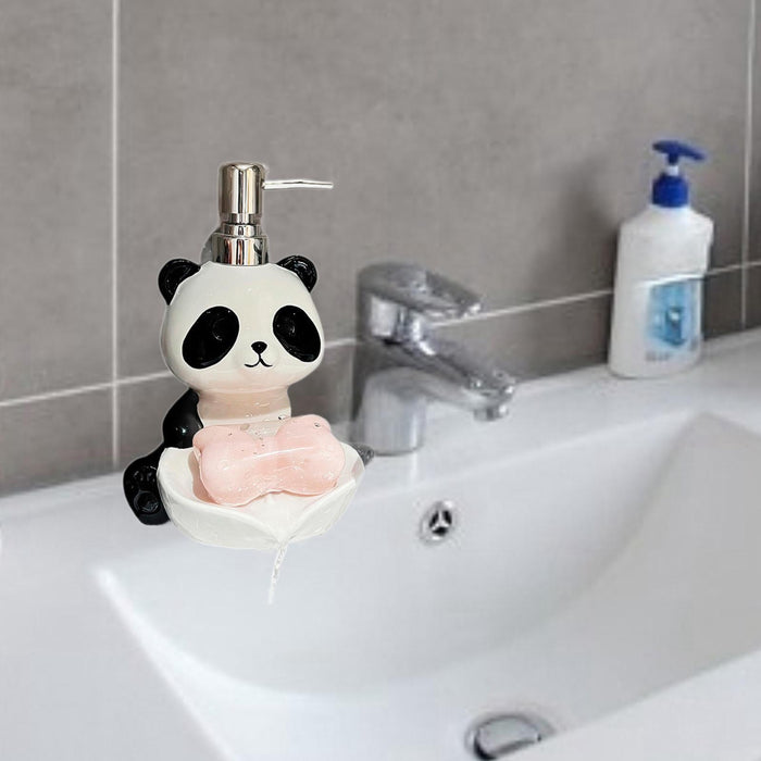 2 in 1 Panda Soap Dispenser with Soap Dish Lotion Bottle for Countertop Home