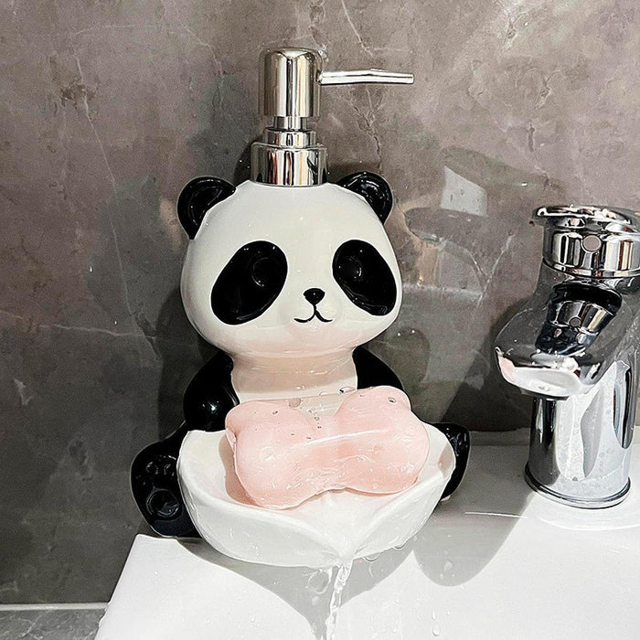 2 in 1 Panda Soap Dispenser with Soap Dish Lotion Bottle for Countertop Home