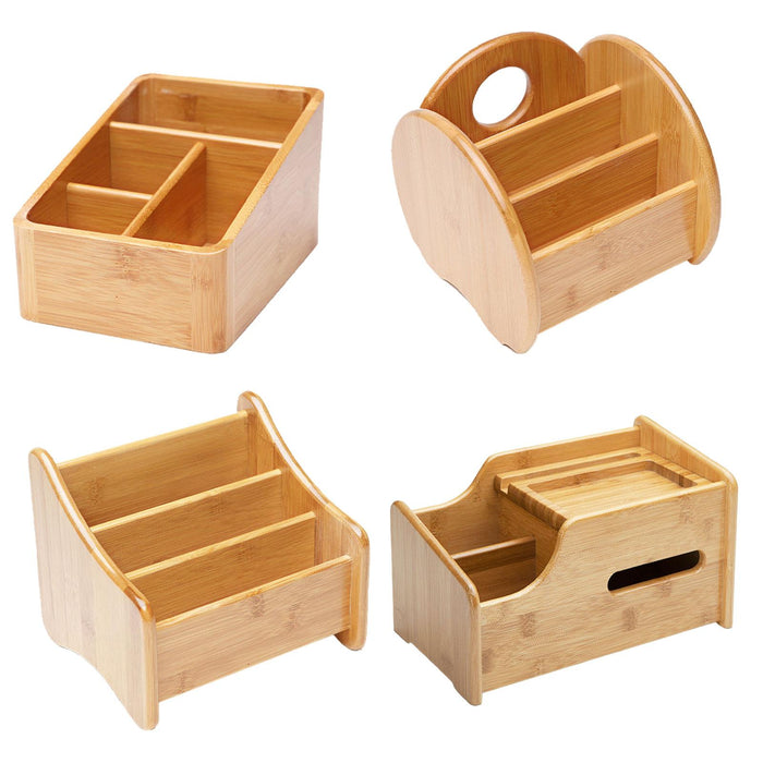 Desktop Compartment Basket Bamboo Portable for Bedside Table Kitchen Cabinet 4 Compartments