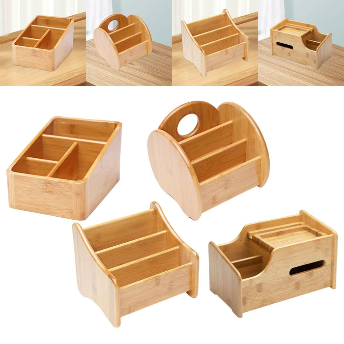 Desktop Compartment Basket Bamboo Portable for Bedside Table Kitchen Cabinet 4 Compartments