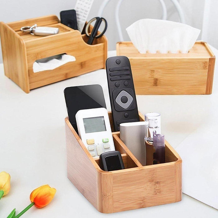 Desktop Compartment Basket Bamboo Portable for Bedside Table Kitchen Cabinet 4 Compartments