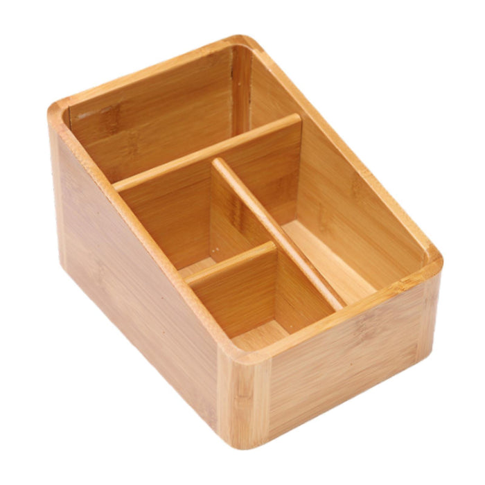 Desktop Compartment Basket Bamboo Portable for Bedside Table Kitchen Cabinet 4 Compartments