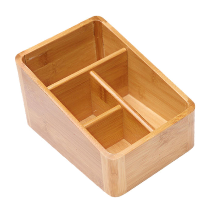 Desktop Compartment Basket Bamboo Portable for Bedside Table Kitchen Cabinet 4 Compartments