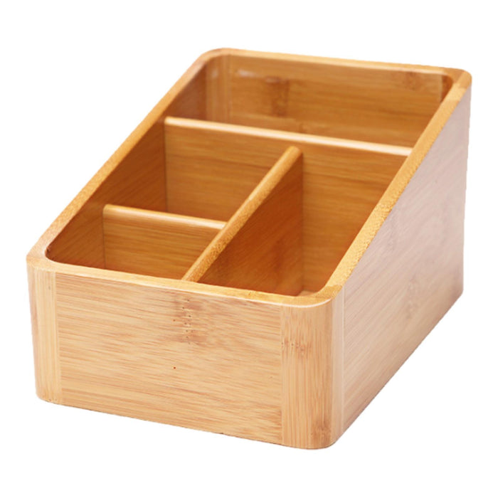 Desktop Compartment Basket Bamboo Portable for Bedside Table Kitchen Cabinet 4 Compartments