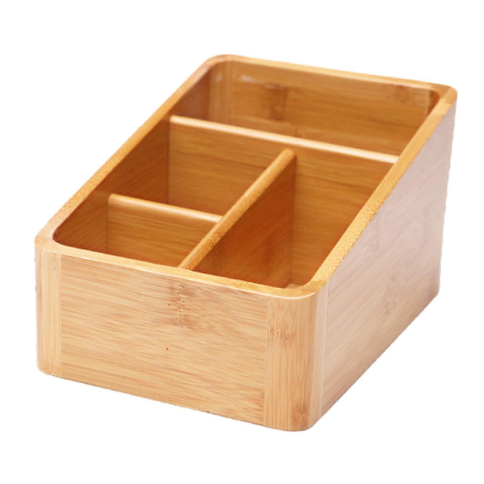 Desktop Compartment Basket Bamboo Portable for Bedside Table Kitchen Cabinet 4 Compartments