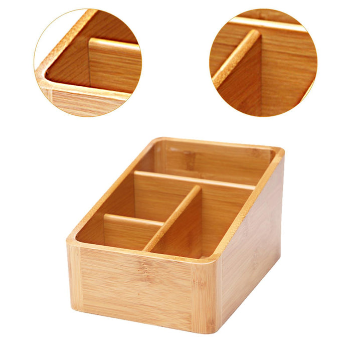 Desktop Compartment Basket Bamboo Portable for Bedside Table Kitchen Cabinet 4 Compartments