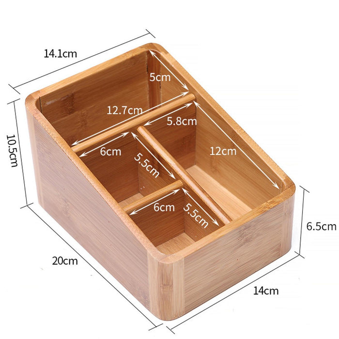 Desktop Compartment Basket Bamboo Portable for Bedside Table Kitchen Cabinet 4 Compartments