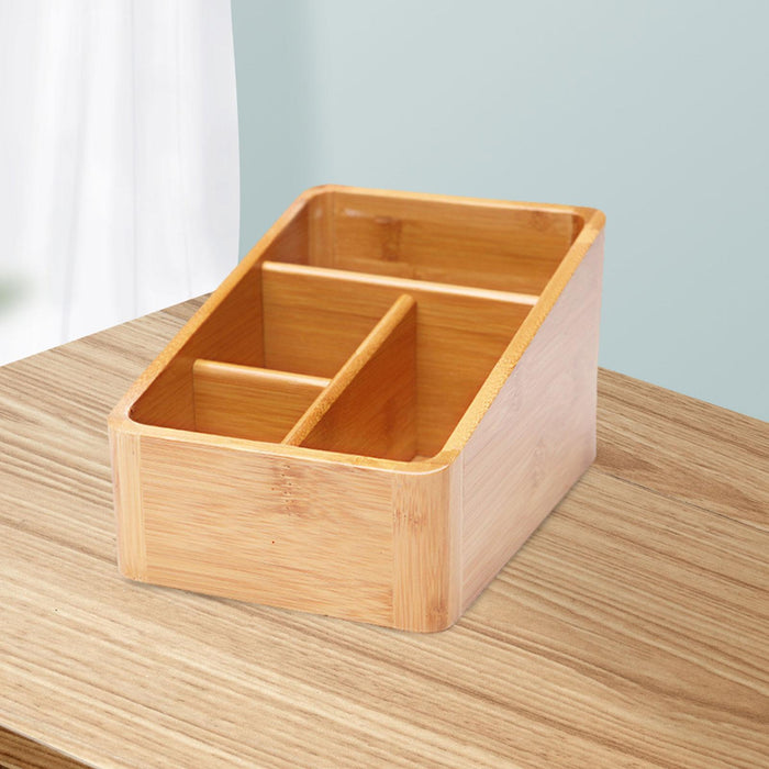 Desktop Compartment Basket Bamboo Portable for Bedside Table Kitchen Cabinet 4 Compartments